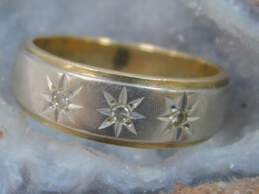 Vintage 14K Two Tone White & Yellow Gold Star Etched Diamond Accent Ring 3.5g