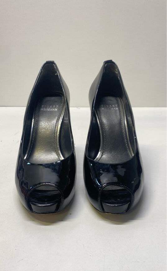 Stuart Weitzman Patent Leather Peep Toe Heels Black 7 image number 3