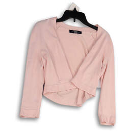 Womens Pink Long Sleeve Cropped Open Front Cardigan Sweater Size Small