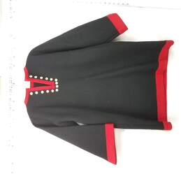 Handsewn Indigenous Wool Tunic Parka Shawl Black w/Red and White Accents Orca