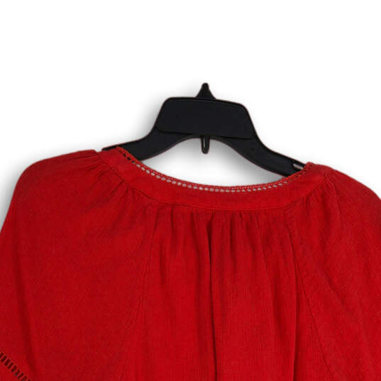Womens Red Eyelet Tie Neck Bell Sleeve Cropped Blouse Top Size S/P image number 4