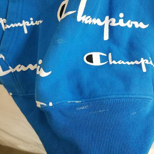 Champion allover print blue logo sweatshirt hoodie men's 2XL image number 4