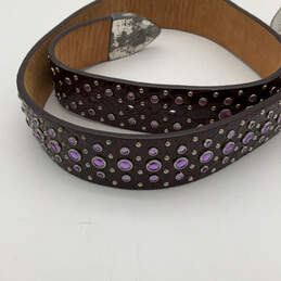 Womens Brown Purple Leather Rhinestone Waist Adjustable Belt Size 30/75 alternative image