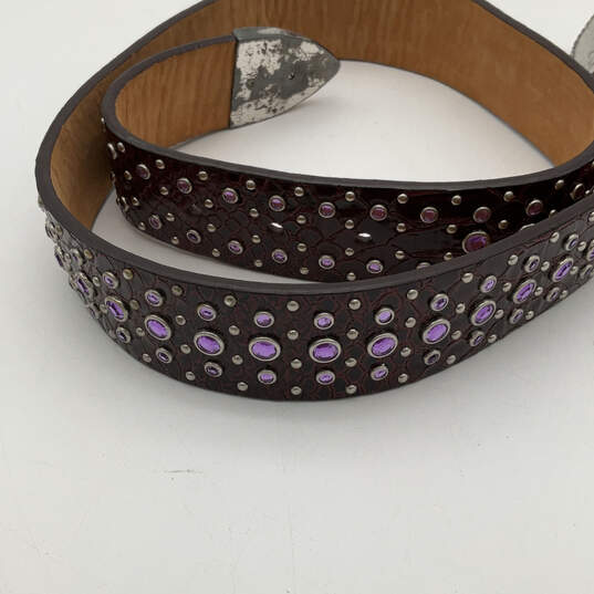Womens Brown Purple Leather Rhinestone Waist Adjustable Belt Size 30/75 image number 2