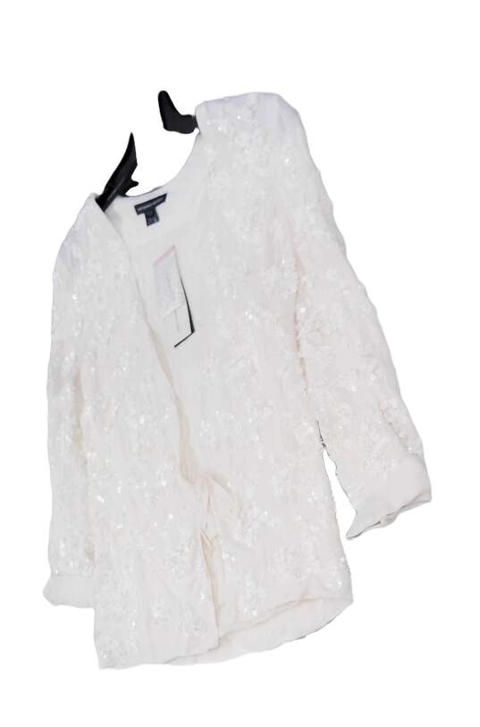 Women's White Long Sleeve Sequined Blazer Jacket Size 2 image number 3