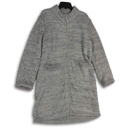 Womens Gray Fleece Long Sleeve Mock Neck Full Zip Robe Size L/XL