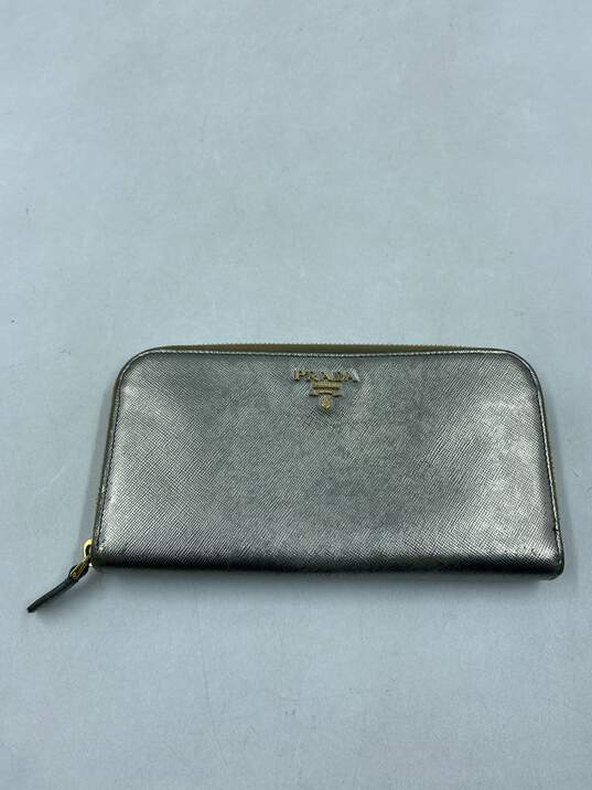 Authentic Prada Pewter Long Leather Wallet image number 1