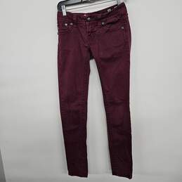 Denim Burgundy Rhinestone Skinny Jeans