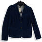 NWT Womens Blue Long Sleeve Notch Lapel Two Button Blazer Size M Petite image number 1