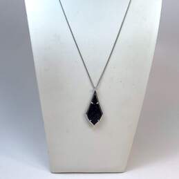 Designer Kendra Scott Silver-Tone Chain Black Olivia Pendant Necklace