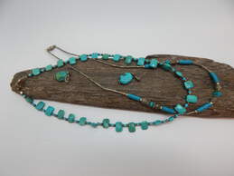 PB Peyote Bird & Artisan 925 Turquoise & Ball Beaded Necklaces & Granulated Drop Post Earrings 30.7g