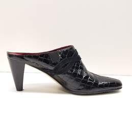 Brighton Romeo Black Patent Leather Croc Embossed Mule Heels Shoes Size 8.5 M alternative image