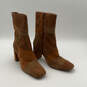 Womens Brown Leather Square Toe Block Heel Side Zip Ankle Boots Size 10 image number 1