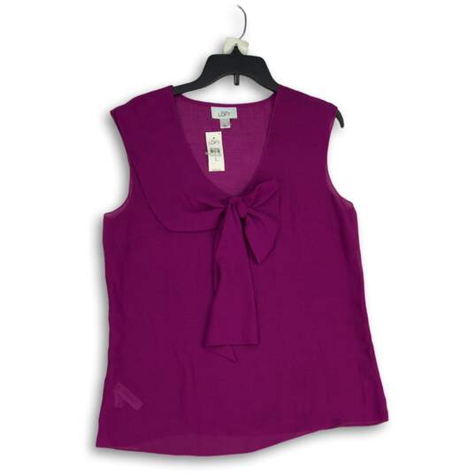 NWT Loft Womens Purple Bow Front Sleeveless Pullover Classic Tank Top Size L image number 1