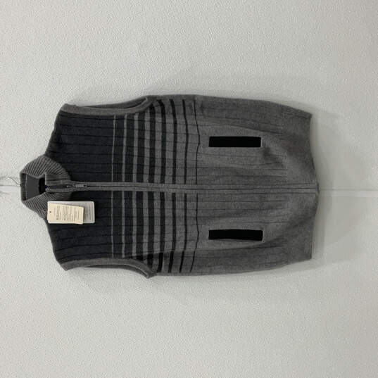 NWT Mens Gray Striped Mock Neck Sleeveless Pocket Full-Zip Sweater Sz 44 image number 1