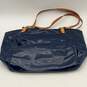 Coach Womens Blue Shiny Double Handle Outer Pocket Logo Charm Tote Handbag image number 5
