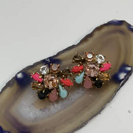 Designer J. Crew Gold-Tone Multicolor Stone Rhinestone Floral Stud Earrings