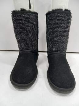Minnetonka Women's Black Suede Knit Pull On Shearling Winter Boots Size 9