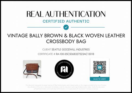 Vintage Bally Brown & Black Woven Leather Crossbody Bag w/COA image number 2