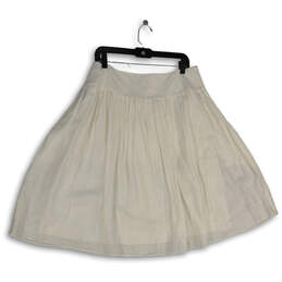 Womens White Pleated Elastic Waist Short Pull-On A-Line Skirt Size 12
