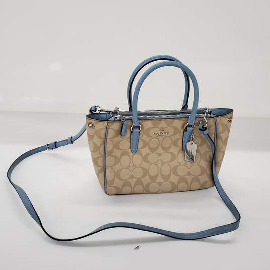 Coach Mini Surrey Carryall in Signature Canvas with Blue Trim image number 1