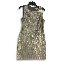 NWT Banana Republic Womens Gold Silver Sequin Sleeveless Sheath Dress Size 4