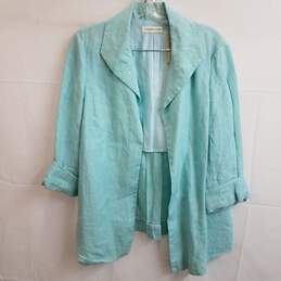 Women's aqua blue linen open front blazer 12 petite nwt