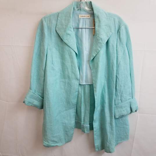 Women's aqua blue linen open front blazer 12 petite nwt image number 1