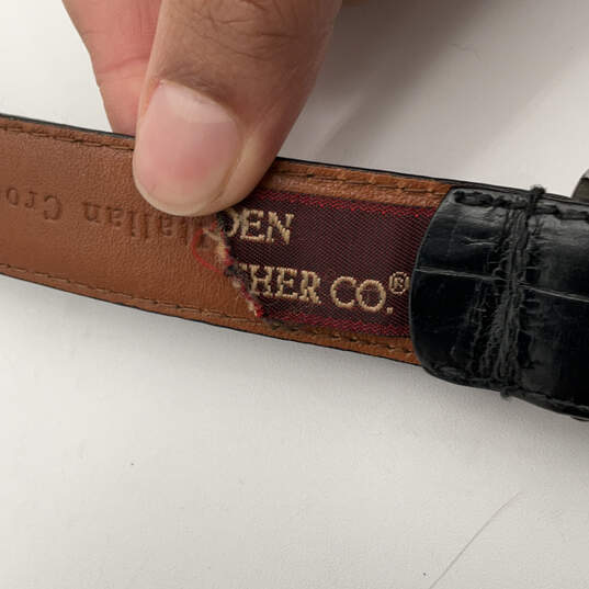 Mens Black Leather Italian Croco Calfskin Designer Dress Belt Size 90/36 image number 4