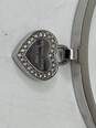 Womens Steel-Tone Rhinestone Heart Charm Silver Tone Bangle Bracelet 18g image number 3