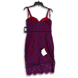 NWT Womens Red Blue Floral Lace Sweetheart Neck Back Zip Sheath Dress Sz 8 alternative image