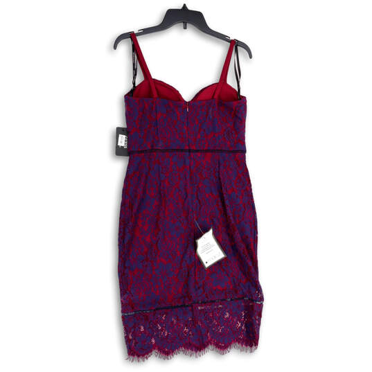 NWT Womens Red Blue Floral Lace Sweetheart Neck Back Zip Sheath Dress Sz 8 image number 2