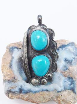 Artisan 925 Southwestern Turquoise Cabochons Feather & Domes Accented Stamped Scalloped Statement Pendant 13.2g