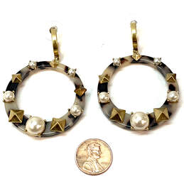 Designer Stella & Dot Gold-Tone Pearl Studded Round Shape Hoop Earrings alternative image