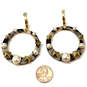 Designer Stella & Dot Gold-Tone Pearl Studded Round Shape Hoop Earrings image number 2