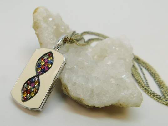 EFFY 925 Multi Color Sapphire Dog Tag Pendant Necklace 15.0g image number 2