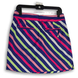 Womens Multicolor Striped Flat Front Back Zip Mini Athletic Skort Size 6 alternative image