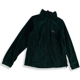 Womens Green Long Sleeve Mock Neck Pockets Full-Zip Jacket Size Large
