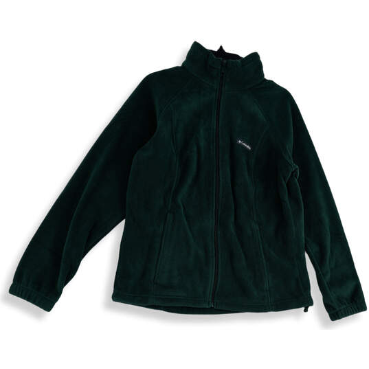 Womens Green Long Sleeve Mock Neck Pockets Full-Zip Jacket Size Large image number 1