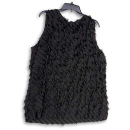 NWT Womens Black Ruffle Sleeveless Round Neck Pullover Blouse Top Size 2X