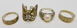Sterling Silver Ornate Scroll Pearl CZ Butterfly Rings 16.2g