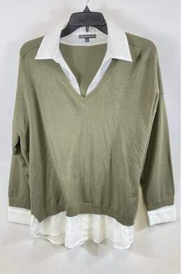Adrianna Papell Womens Green Long Sleeve Collared Layered Sweater Shirt Size L