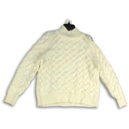 NWT Womens White Braided Long Sleeve Mock Neck Knitted Pullover Sweater Size M image number 1