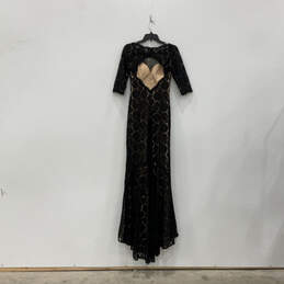 Womens Black Beige Lace Boat Neck Open Back Evening Gown Dress Size 2 alternative image