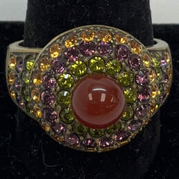 Designer Heidi Daus Gold-Tone Carnelian Multicolor Rhinestone Cocktail Ring