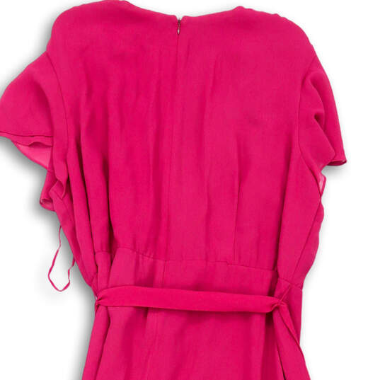 Womens Pink V-Neck Belted Ruffle Short Sleeve Back Zip A-Line Dress Size 24 image number 4