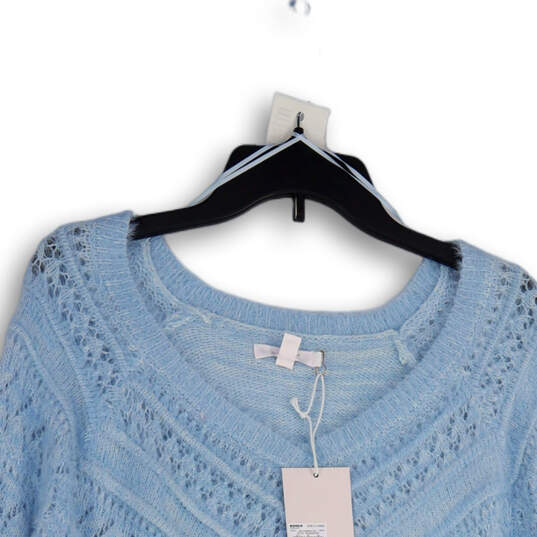 NWT Womens Blue Knitted Balloon Sleeve V-Neck Pullover Sweater Size XL image number 3