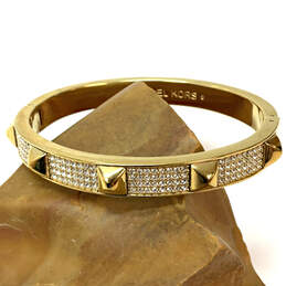 Designer Michael Kors Gold-Tone Rhinestone Studded Hinged Bangle Bracelet