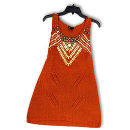 Womens Orange Beaded Sequin Knitted Sleeveless Sweater Tank Top Size XL