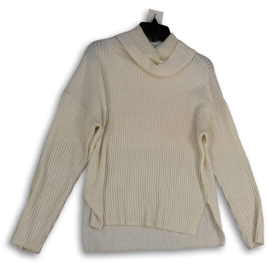Womens White Knitted Cowl Neck Long Sleeve Pullover Sweater Size Small image number 1